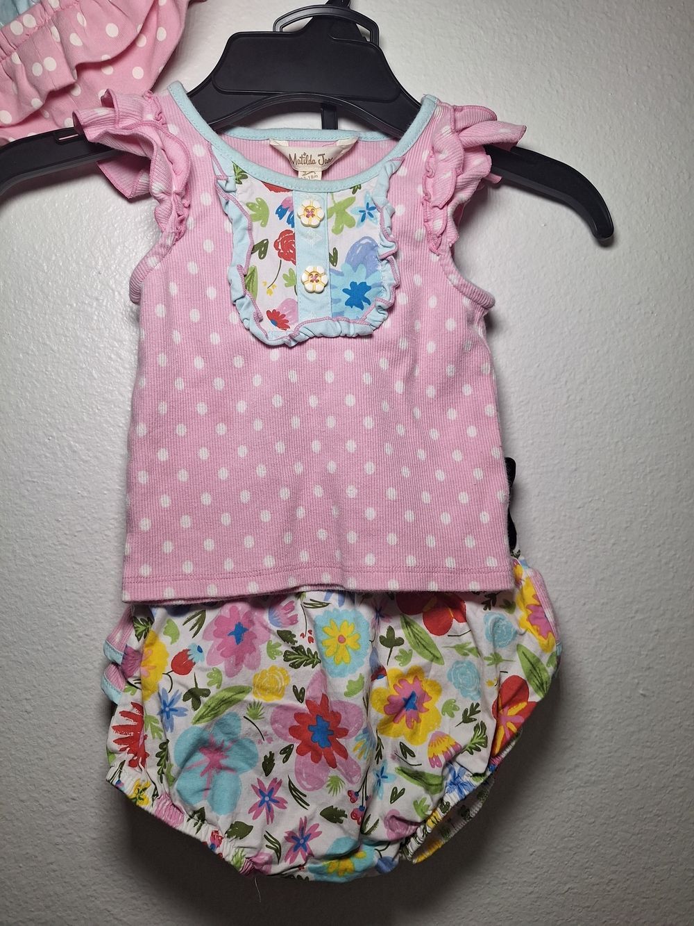 Matilda Jane Pink Polka Dot Romper with Floral Bloomer & Hat - Picture 2 of 11